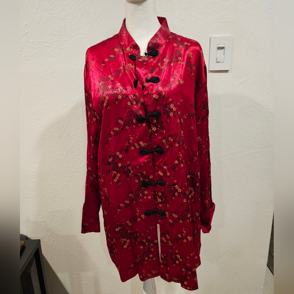 Notations Women's Asian Print Jacket Vintage Red 1X EUC